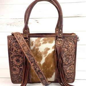 American darling cowhide tooled leather tote